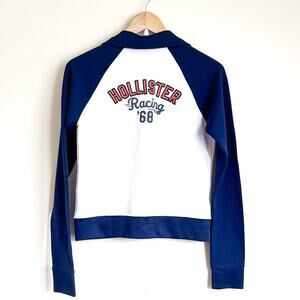 Hollister Y2K Preppy Womens Jacket Size L White Blue Stripes Zip Academia Tween